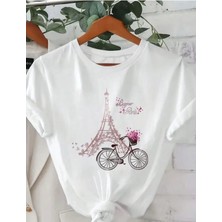 Medinenur Eyfel Kulesi Baskılı Basic T-Shirt
