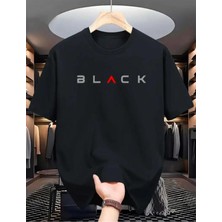 Medinenur Black Yazı Detaylı Basic T-Shirt