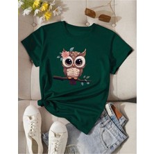 Medinenur Baykuş Desen Baskılı Basic T-Shirt