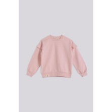 Tyess Basic Tyess Kız Çocuk Pembe Sweatshirt Cepli Normal Kesim Bisiklet Yaka Örme Kumaş
