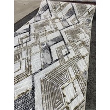 Sarar Kabartmalı Halı Dokusunda Jel Kaymaz Taban Yıkanabilir Kesme Yolluk  Gold Geometrik Desen