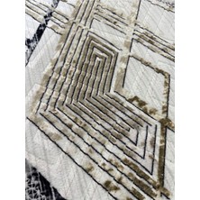Sarar Kabartmalı Halı Dokusunda Jel Kaymaz Taban Yıkanabilir Kesme Yolluk  Gold Geometrik Desen