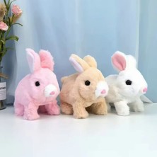 Peluş Kulakları ve Ayakları Hareket Eden Sesli Oyuncak Hareketli Tavşan Pembe