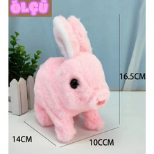 Peluş Kulakları ve Ayakları Hareket Eden Sesli Oyuncak Hareketli Tavşan Pembe