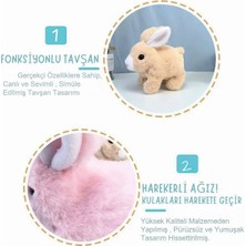 Peluş Kulakları ve Ayakları Hareket Eden Sesli Oyuncak Hareketli Tavşan Pembe