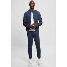 Guess Erkek Mavi Logolu Fermuarlı Sweatshirt