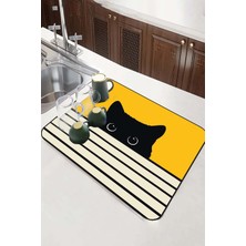 Sarı Kedi Temalı Microfiber Bulaşık Kurutma Matı MM015