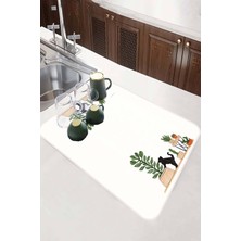 Beyaz Kedi Temalı Microfiber Bulaşık Kurutma Matı MM024