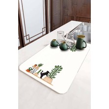 Beyaz Kedi Temalı Microfiber Bulaşık Kurutma Matı MM024
