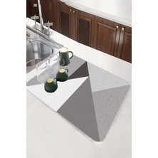 Gri Geometrik Microfiber Bulaşık Kurutma Kurulama Matı MM006