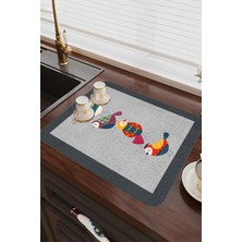 Gri Papağanlı Microfiber Bulaşık Kurutma Kurulama Matı MM022
