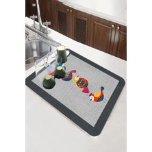 Gri Papağanlı Microfiber Bulaşık Kurutma Kurulama Matı MM022