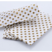Bimotif Puantiye Desenli Kese Kağıdı, Altın-Beyaz  11X20 cm - 100 Adet