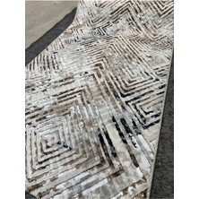 Sarar Kabartmalı Halı Dokusunda Jel Kaymaz Taban Yıkanabilir Kesme Yolluk  Kahve Modern Desen