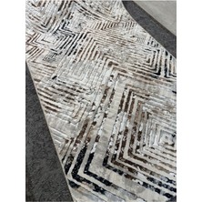 Sarar Kabartmalı Halı Dokusunda Jel Kaymaz Taban Yıkanabilir Kesme Yolluk  Kahve Modern Desen