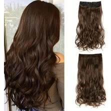 Zeysum Açık Kestane Kahverengi Dalgalı Saç Çıtçıtlı Postiş Takma Saç 60 cm 110GR Isıya Dayanıklı Yarımay