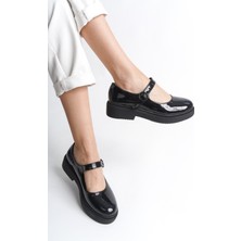 Maryba Siyah Rugan Bantlı Yuvarlak Burun Mary Jane Babet Günlük Ayakkabı