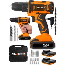 Snaiker 12 V 1.2 Ah Gtx-1 Darbeli Çift Metal Şanzuman Bakır Sargili Şarjlı Çift Akülü Vidalama Matkap Turuncu