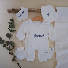 Momand Design 5 Li Set  Erkek  Bebek Müslin  Hastane Çıkışı  Isimli Tulum Seti
