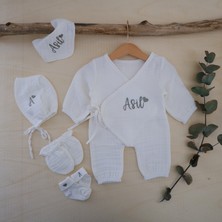 Momand Design 5 Li Set  Erkek  Bebek Müslin  Hastane Çıkışı  Isimli Tulum Seti