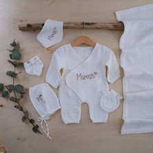 Momand Design 5 Li Set  Erkek  Bebek Müslin  Hastane Çıkışı  Isimli Tulum Seti