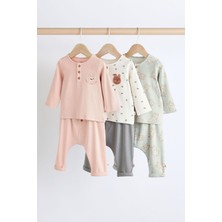 Next Baby Pamuklu Pembe Adaçayı Yeşili Uzun Kollu 3’lü Alt Üst Takım