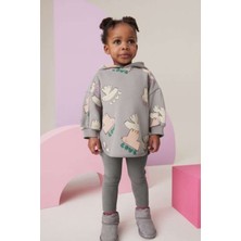 Next Baby Pamuklu Gri Kapüşonlu Uzun Kollu Sweatshirt Tayt Alt Üst Takım