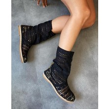 Bereket Kundura 9100 Bereket Kundura Siyah Renk Bayan Dantel Çizme Modern  Espadril