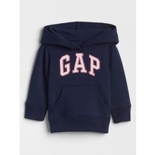 Gap Kız Bebek Mavi Gap Logo Kapüşonlu Fleece Sweatshirt