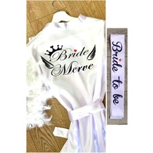 Bride By Victoria ( Isminizi Yazıyoruz) Gelin Sabahlığı Bride Sabahlık Kollar Tüylü ve Bride To Be Kuşak