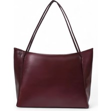 Kadın Bordo Çift Saplı Fermuarlı Shopper Çanta