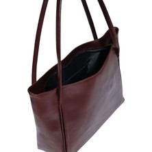 Kadın Bordo Çift Saplı Fermuarlı Shopper Çanta