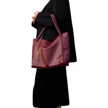 Kadın Bordo Çift Saplı Fermuarlı Shopper Çanta