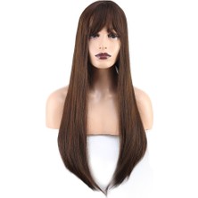 Colezium Düz Perçemli Uzun Fiber Sentetik Peruk / Kahve Karamel