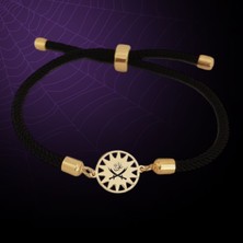 14 Ayar Altın Plakalı Güneş Desenli Zülfikar Sembollü Bileklik, Siyah Örgü Det Ayıyla Gençlere ve Ergenlere Tarihi ve Anlamlı Bir Hediye!