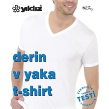 Yıldız Çamaşır Erkek Tekli Beyaz Derin V Yaka Kısa Kollu Penye Atlet