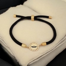 14 Ayar Altın Plakalı Güneş Desenli Balmaske Sembollü Bileklik, Siyah Örgü Det Ayıyla Gençlere ve Ergenlere Şık ve Bir Hediye!