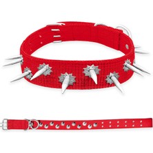 Atik Camp Dokuma Çivili Köpek Boyun Tasması - 5*80 cm - Kırmızı