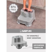 Babylike Çocuklar Için Tuvalet Eğitim Seti- Kaydırmaz Katlı Basamak ve Kulplu Klozet Adaptörü&koltuğu