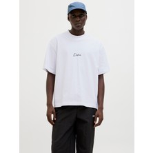 Jack & Jones Jcodynamıc Scrıpt Tee Ss Crew Neck Erkek Beyaz Tshirt 12273310-01
