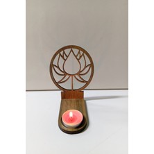 Büro Ev Dekoru Için Mumlu Lotus Çiçeği Projeksiyon Gölgelikli Kahve Ahşap Mumluk