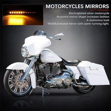 Chronos Softail Sportster ile Uyumlu LED Sinyal Işıklı Motosiklet Orak Dikiz Yan Aynası, Gümüş (Yurt Dışından)