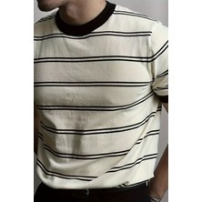 Cool Tarz Erkek Çizgi Detaylı Slim Fit Bisiklet Yaka Triko T-Shirt
