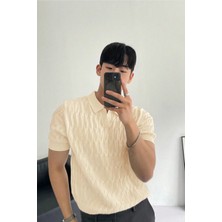 Tarz Cool Erkek Taş Ince Saç Örgülü Slim Fit Polo Yaka Triko T-Shirt