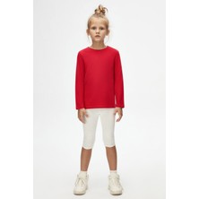 Açık Kırmızı Basic Unisex Çocuk Mevsimlik Sıfır Yaka Uzun Kollu Tişört