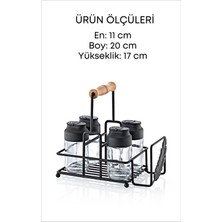 Metal Standlı Peçetelikli Islak Mendil Bölmeli 4'lü Çift Kapaklı Cam Restoran Kafe Baharatlık Seti