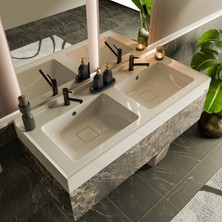 Livabo Elara 500 x 1200 mm Çift Hazneli Etajerli Akrilik Banyo Lavabosu