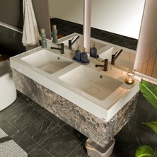 Livabo Elara 500 x 1200 mm Çift Hazneli Etajerli Akrilik Banyo Lavabosu
