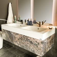 Livabo Elara 500 x 1200 mm Çift Hazneli Etajerli Akrilik Banyo Lavabosu