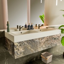 Livabo Elara 500 x 1200 mm Çift Hazneli Etajerli Akrilik Banyo Lavabosu